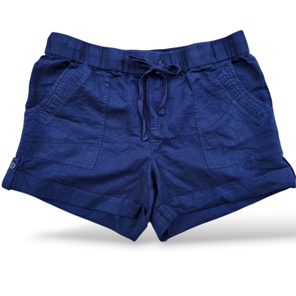 New York & Company Navy Blue Women's Cuffed Shorts Size Medium Elastic Waistband - Picture 2 of 13